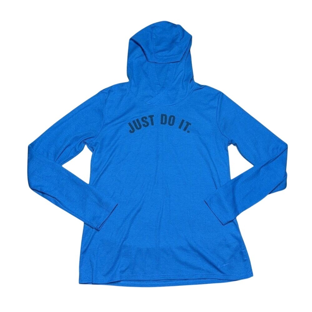 Nike Womens Blue Just Do It Thermal Knit Dri-FIT‎ Hoodie Shirt Top Medium